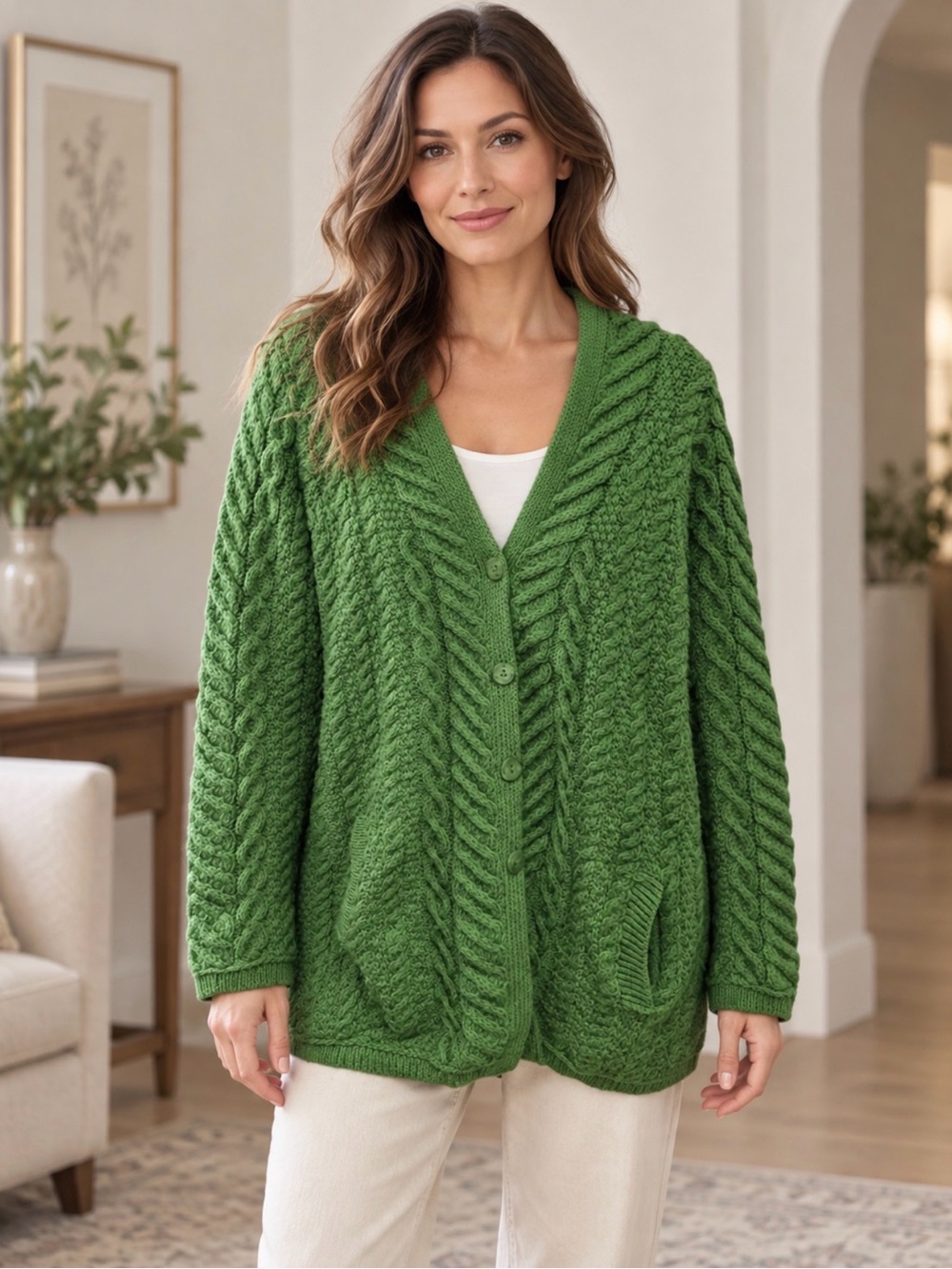 Aran Crafts size Large merino wool cardigan sweater